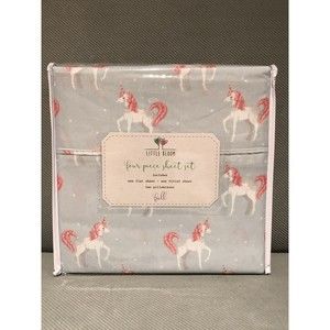 New Little  Bloom FULL Size Sheet Set 4 PC Kids Unicorn Stars Pink Blue Girls
